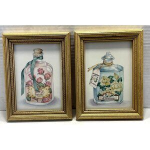 Apothecary prints Bath Oil Bottle in Gold frames Shabby Chic 5x7 Vintage